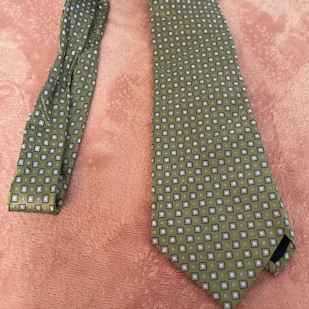Stafford Olive and Navy Geometric Tie - Picture 4 of 8